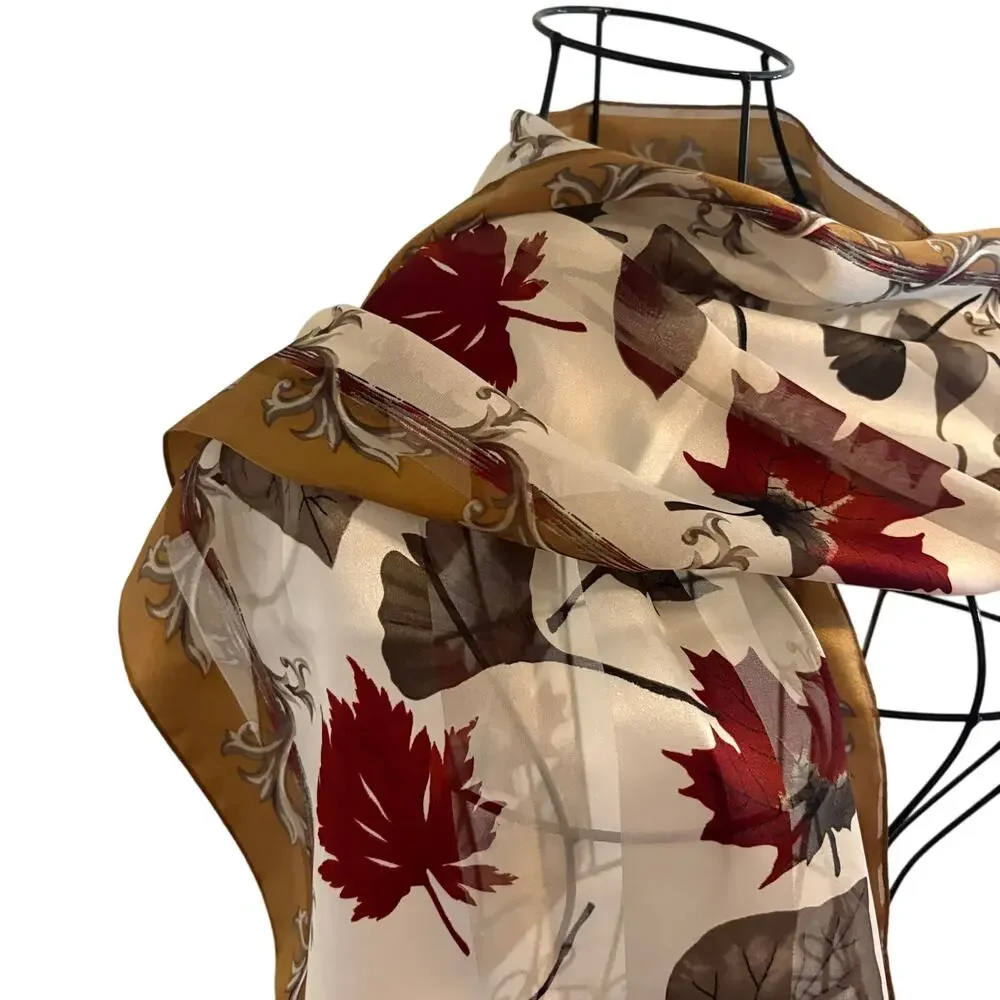 Vintage Cejon Autumn Leaf Stripe Status Print Long Scarf Wrap Glam Boho 13 x 58